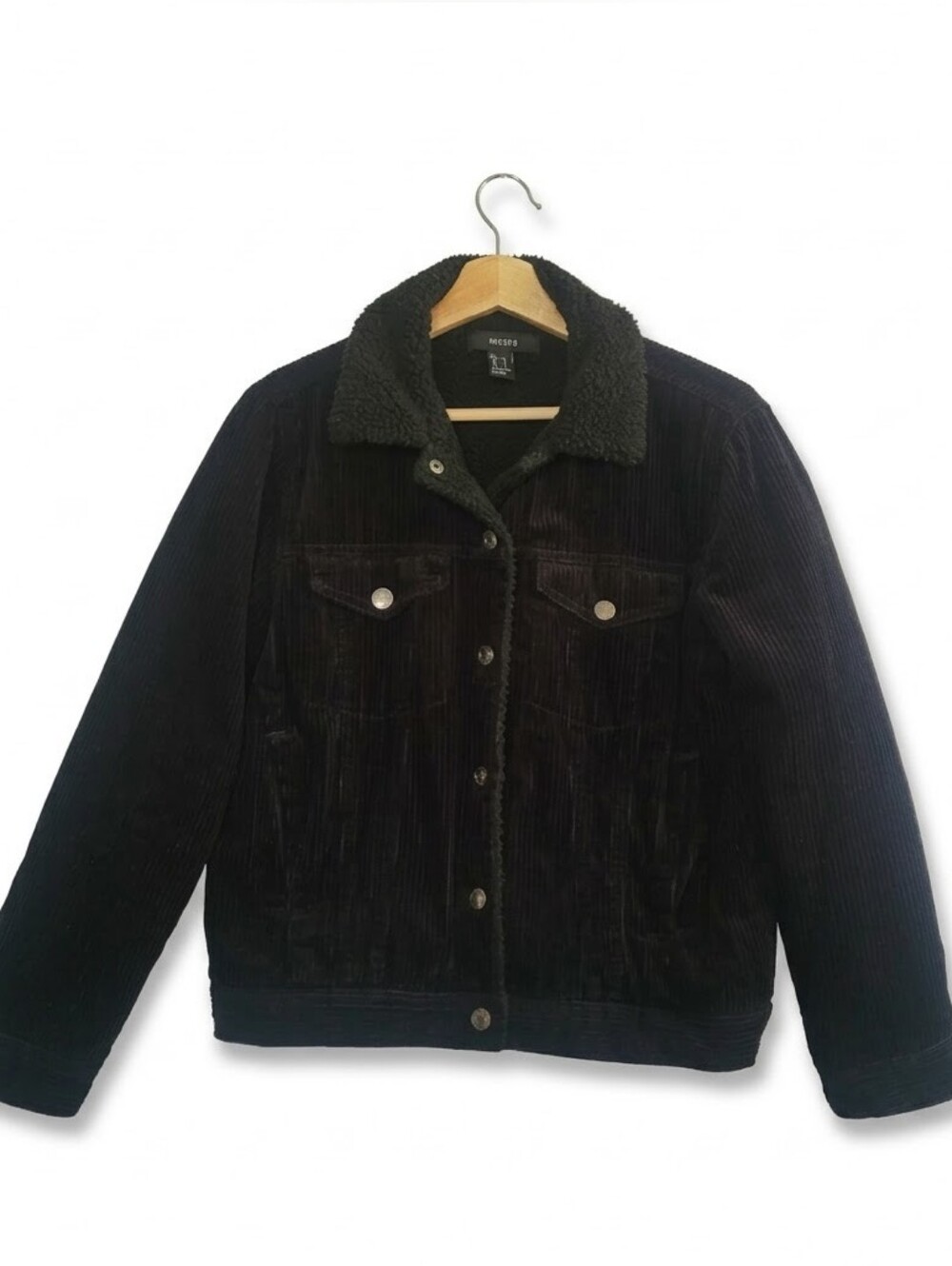 FOREVER 21 Black Sz S Corduroy Sherpa Bomber Jacket Trucker Grunge Fall 90's